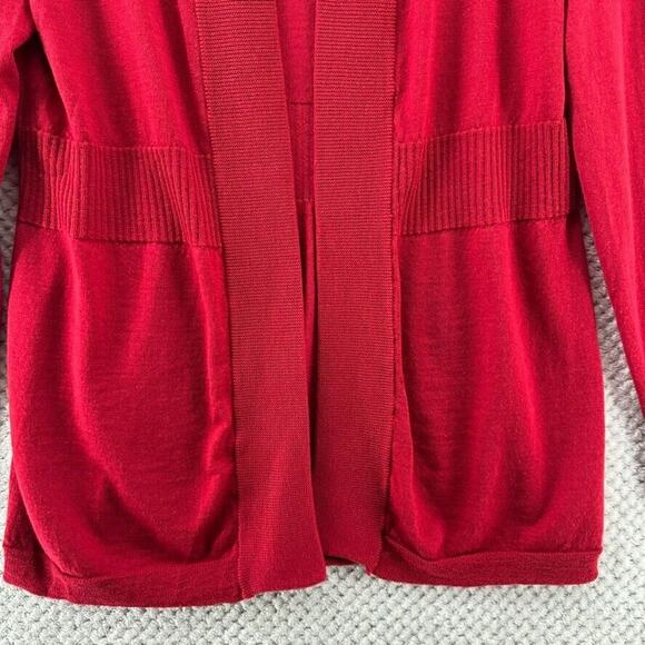 Talbots Sweater Womens L Red Knit Merino Wool Open Front Cardigan Long Sleeves - Picture 4 of 12